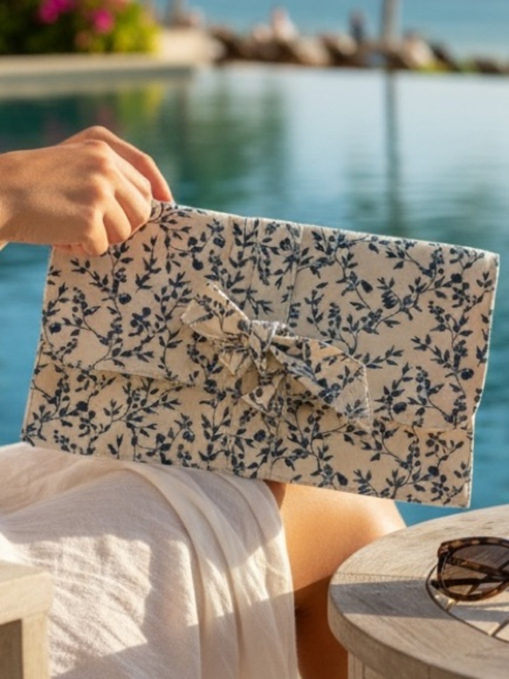 Agua by Agua Bendita Floral Linen Tie-Front Clutch or Swimwear Bag New!